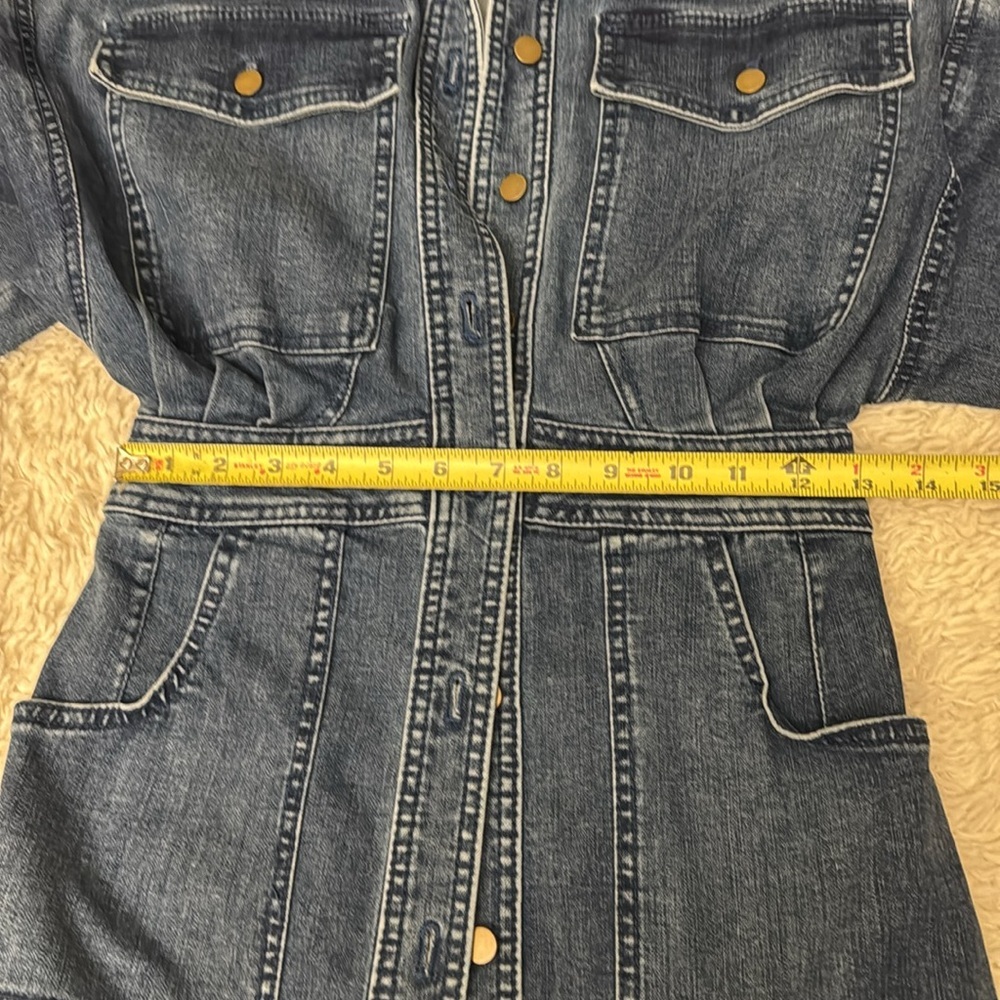 Free People Dark Wash Denim Long Sleeve Botton-Front Mini Dress  size XS - Picture 9 of 16